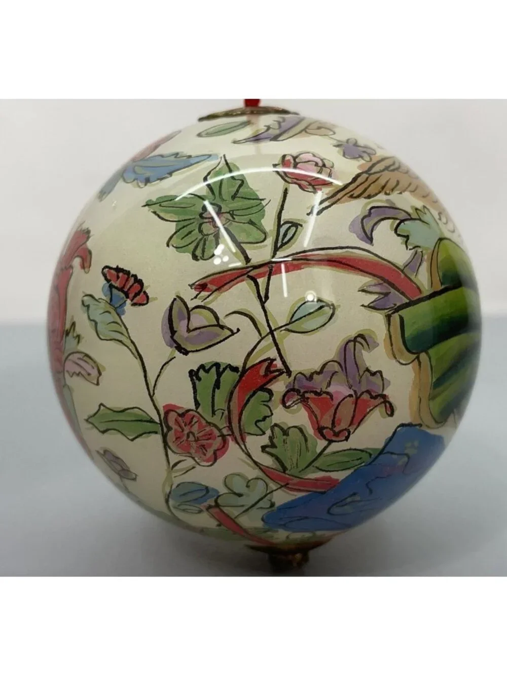 Vintage Christmas Glass Ornament Round Reverse Inside Hand Painted Angel Violin